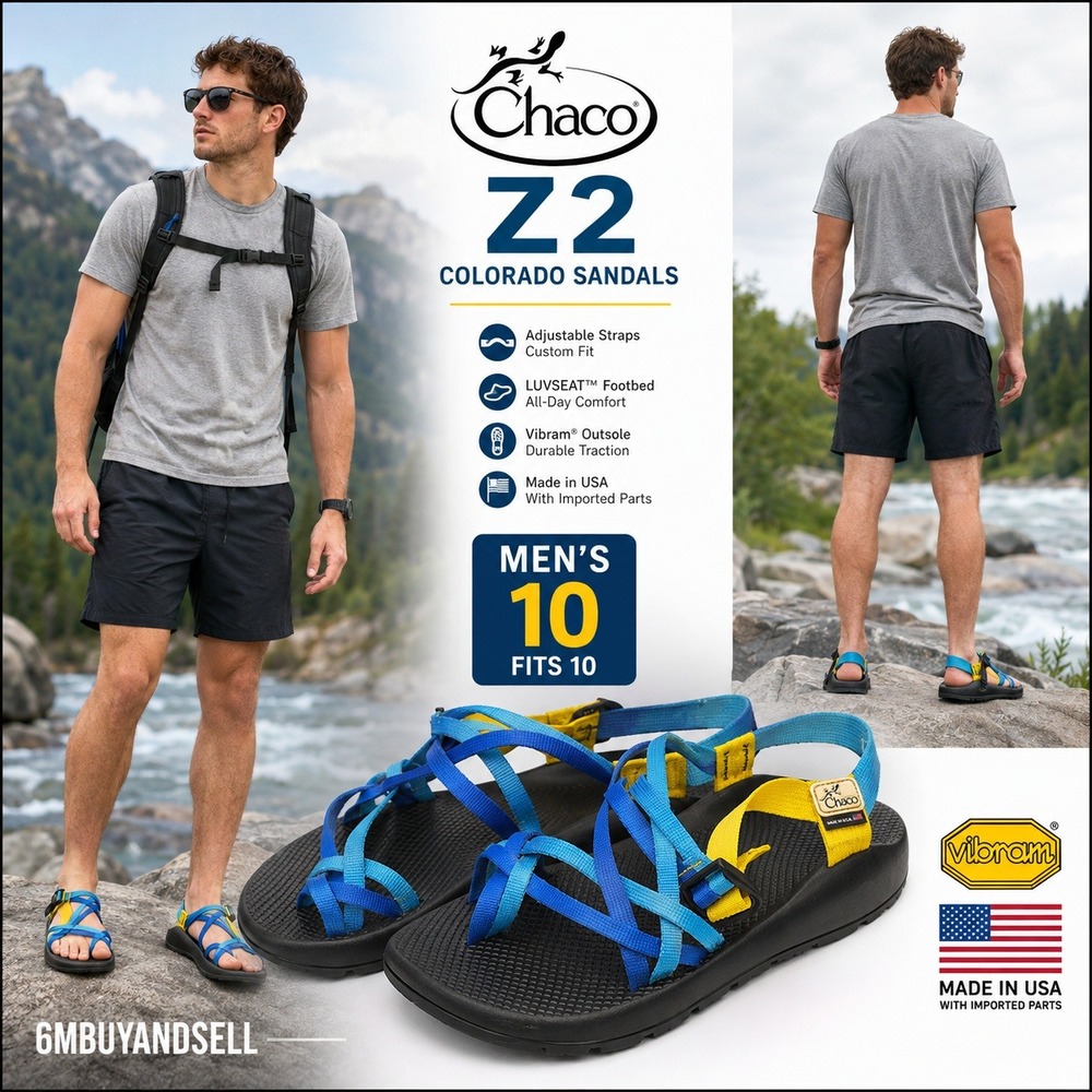 Chaco Z2 Colorado Sandals Mens 10 Blue Yellow Vibram Made in USA Hiking Strappy